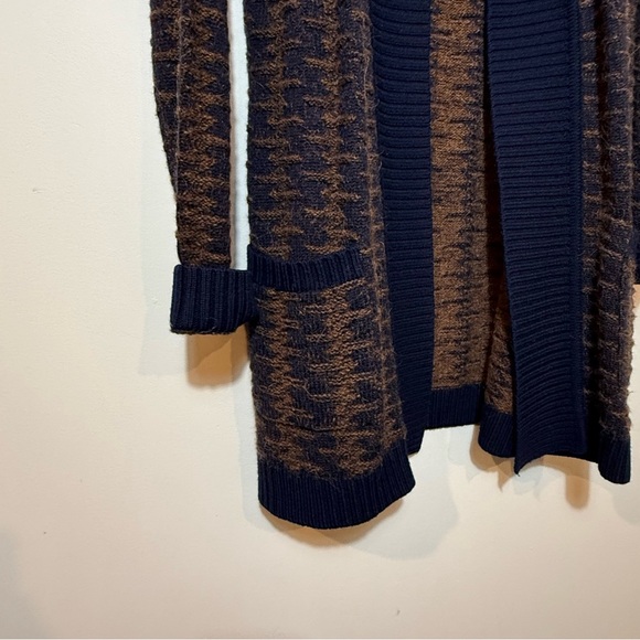 Pendleton Wool Alpaca Cardigan Sweater Open Front Brown Blue Pockets Petite M - Picture 6 of 13